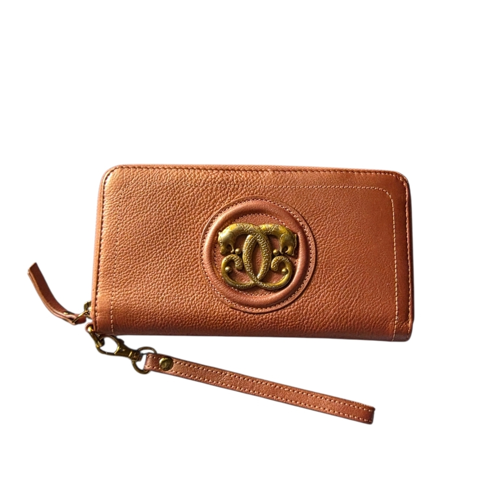 Sharif Metallic Orange Copper Color Leather Wallet Wristlet